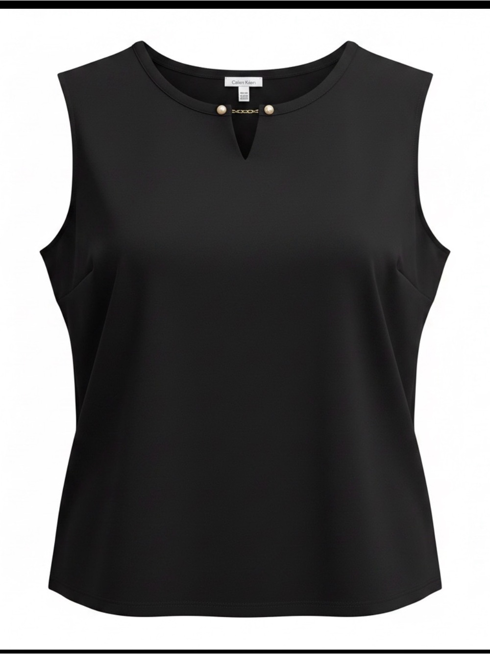 Calvin Klein Black Sleeveless Pearl-Trim Shell Top